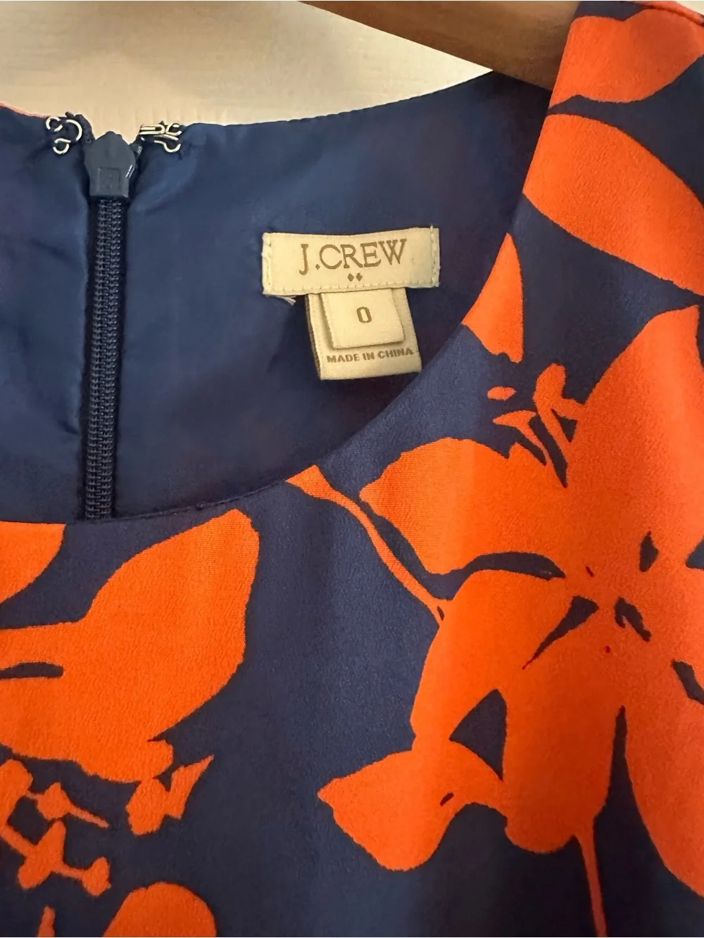 J. Crew Navy Dress with Bright Orange Floral Print, size 0